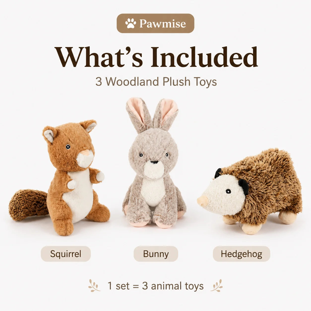 3-Piece Squeaky Plush Pet Toys Set - Rabbit, Squirrel & Mouse - Durable Crinkle Dog & Cat Toys for Small Breeds, Puppies & Kittens - Soft Chew Toys for Anxiety Relief & Interactive Play