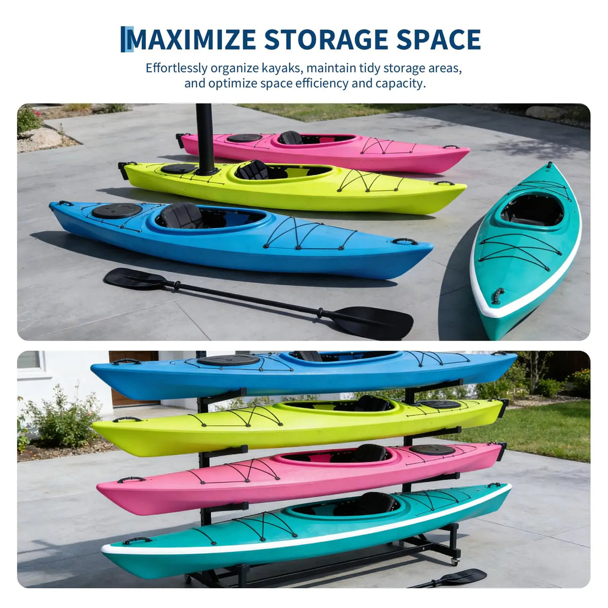 Freestanding adjustable kayak storage rack with wheels — view 5 of 9