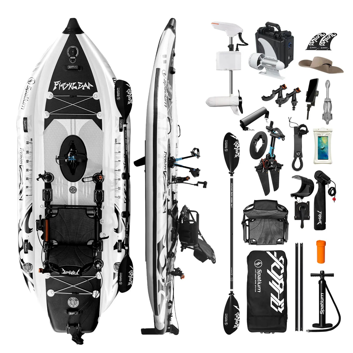 Spatium 11.5ft Single Pedal Drive Fishing Inflatable Kayak, 360°Rotatable & Adjustable Seat -Fish Leap Model