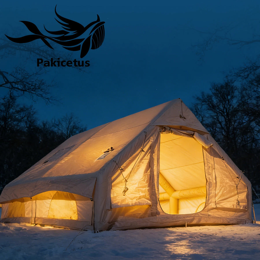 PAKICETUS Large Inflatable Camping Tent with Roof Window & Stove Space, 4-6 Person Quick Setup Air Tent, Oxford Fabric All Season Waterproof Family Outdoor Hot Tent for Camping Backpacking Hiking