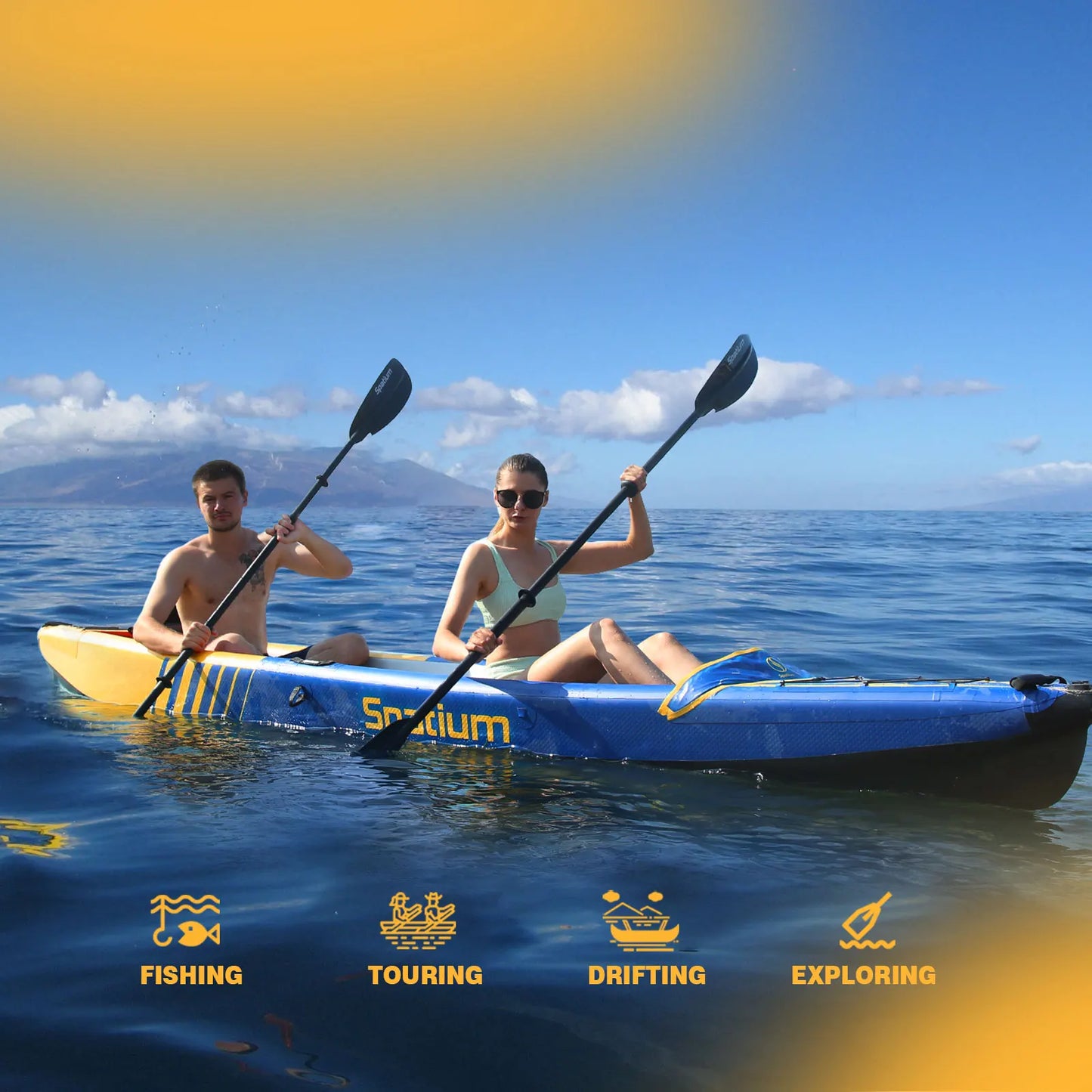 Spatium Inflatable Kayak Canoe Rowing Boat Fishing OEM Drop Stitch 2-3 Person Double Seats Detachable Water Sports