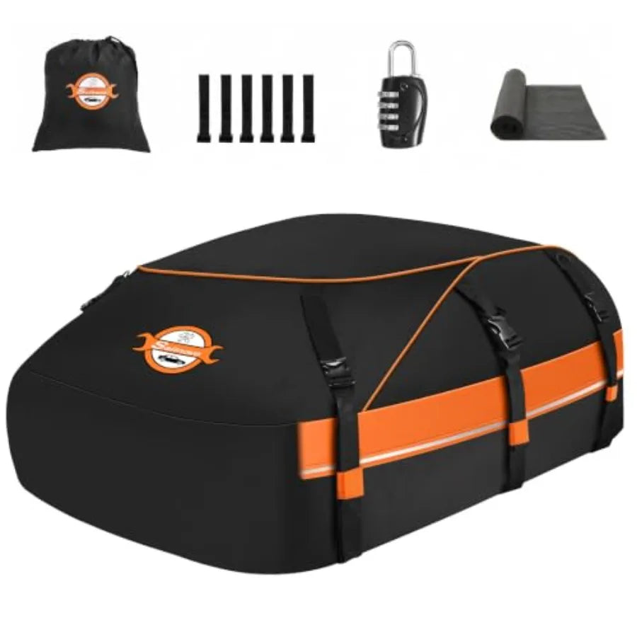 Rooftop Cargo Bag for Cars & SUVs, 20 Cu Ft, Waterproof, Black & Orange