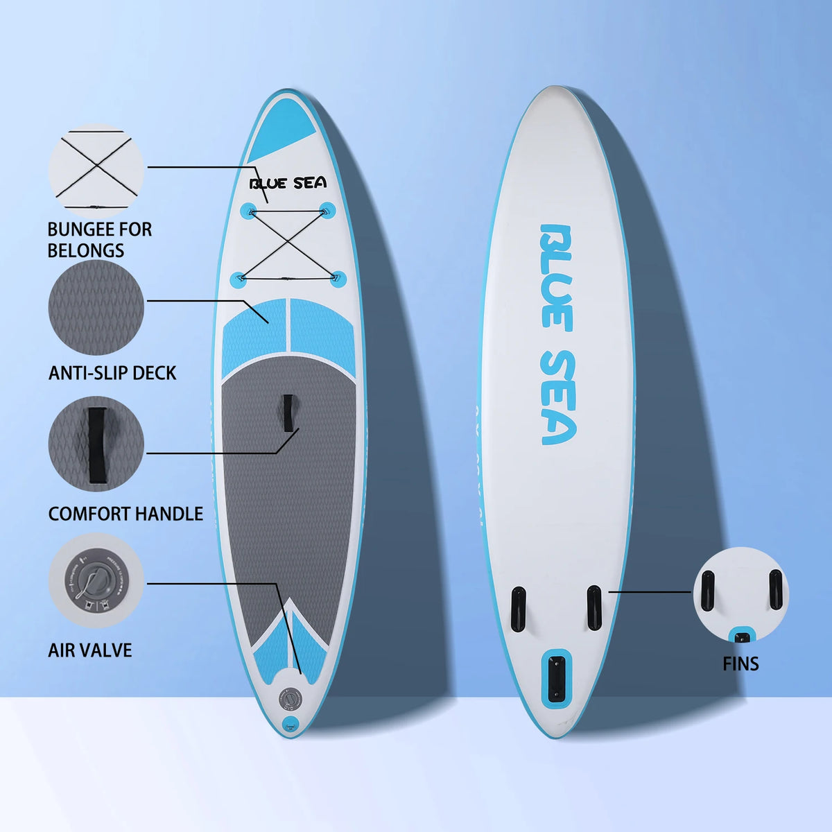 10' Inflatable Paddle Board with Paddle, Pump, Leash & Backpack, Sky Blue