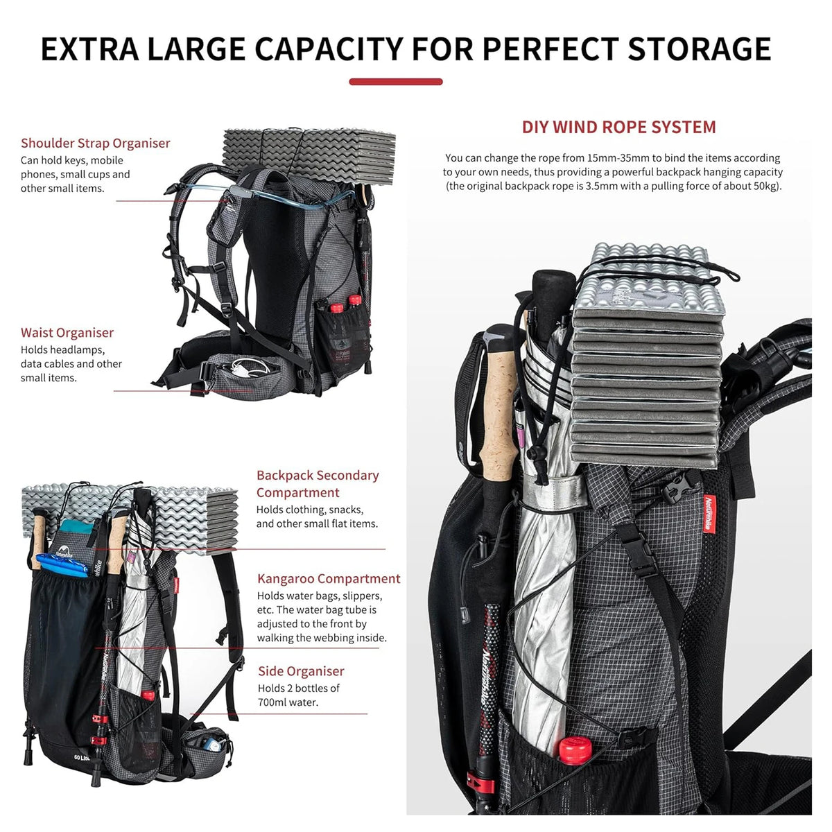 60L waterproof hiking backpack