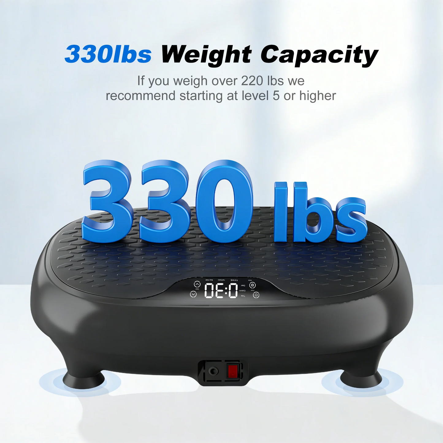 LEERCON Vibration Fitness Plate—features 20 speed settings a 330-pound weight capacity, and full-body vibration support; equipped with an LED display for calorie monitoring, this is a compact piece of home fitness equipment