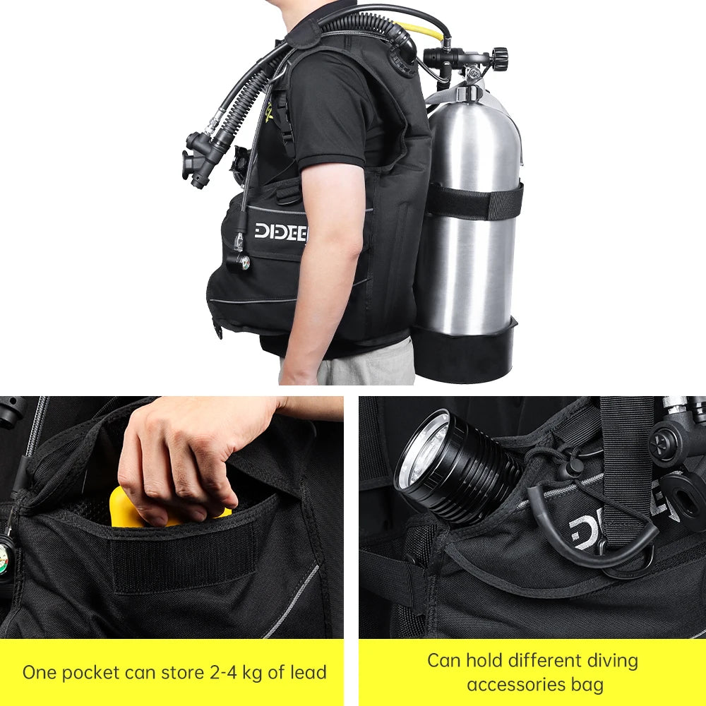 DIDEEP Jacket Type Scuba Diving Buoyancy Control Device BCD Equipment High-strength Nylon Professional Diving Safety Gear