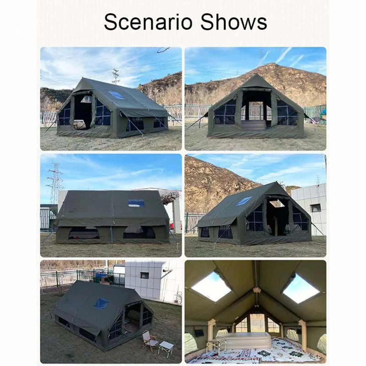 Inflatable Glamping Tent 4/6/8 Person with Skylight,4 Season Waterproof Inflatable Hot Tent with Stove Jack&AC Vent,Easy Setup Air Tent with High Pressure Pump