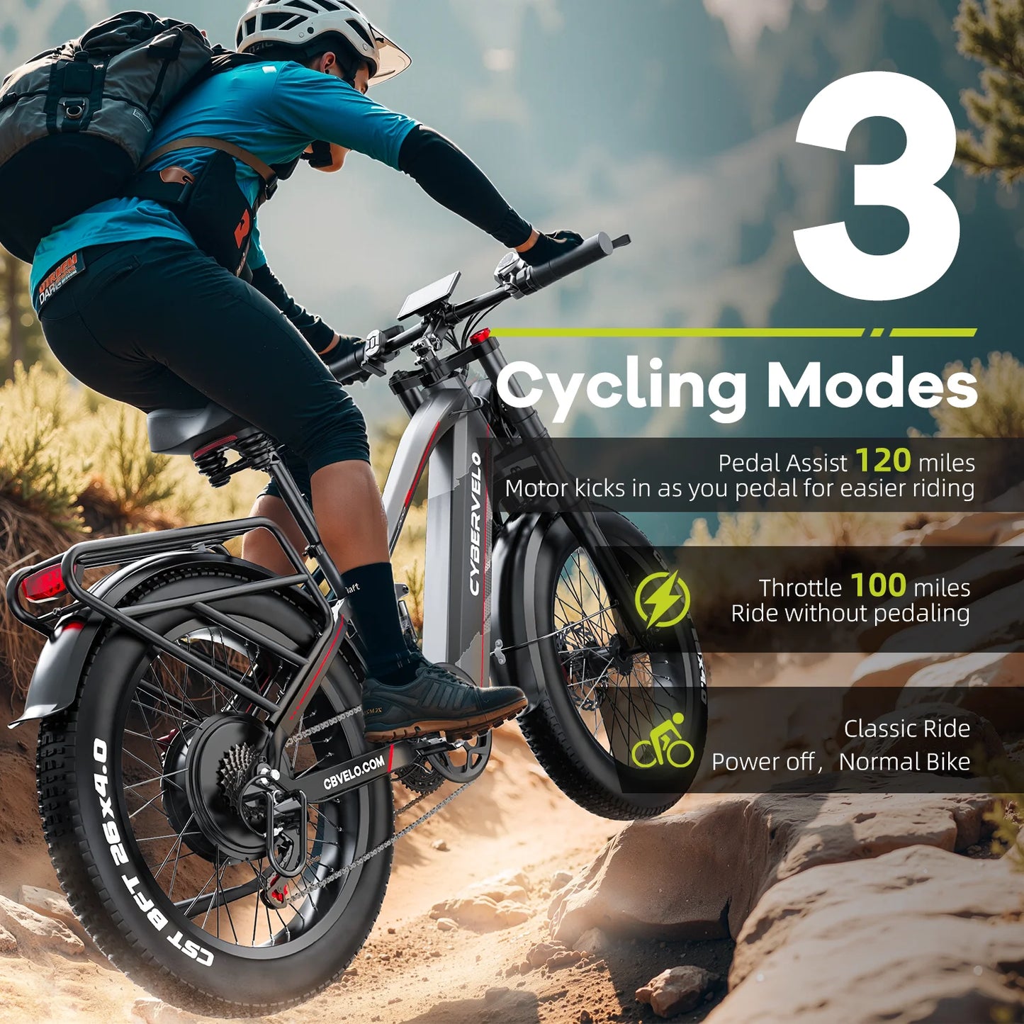 5000W Peak Electric Bicycle for Adults, Cybervelo EK9 26" ALU Frame E-bike 60V 50Ah Built-in Battery 7-Speed Full Suspension