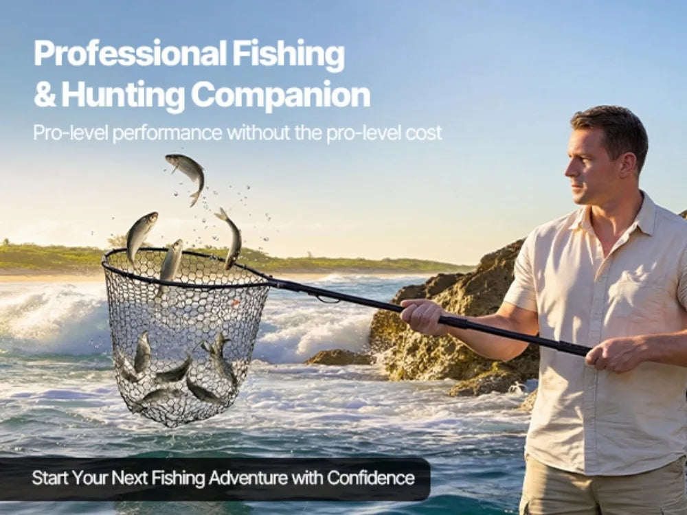 143cm/56.3in fishing net, foldable landing net with telescopic handle, lightweight and sturdy 6063 aluminum fishing gear, fishing net with anti slip telescopic rod handle, foldable fishing net, soft silicone fish friendly net