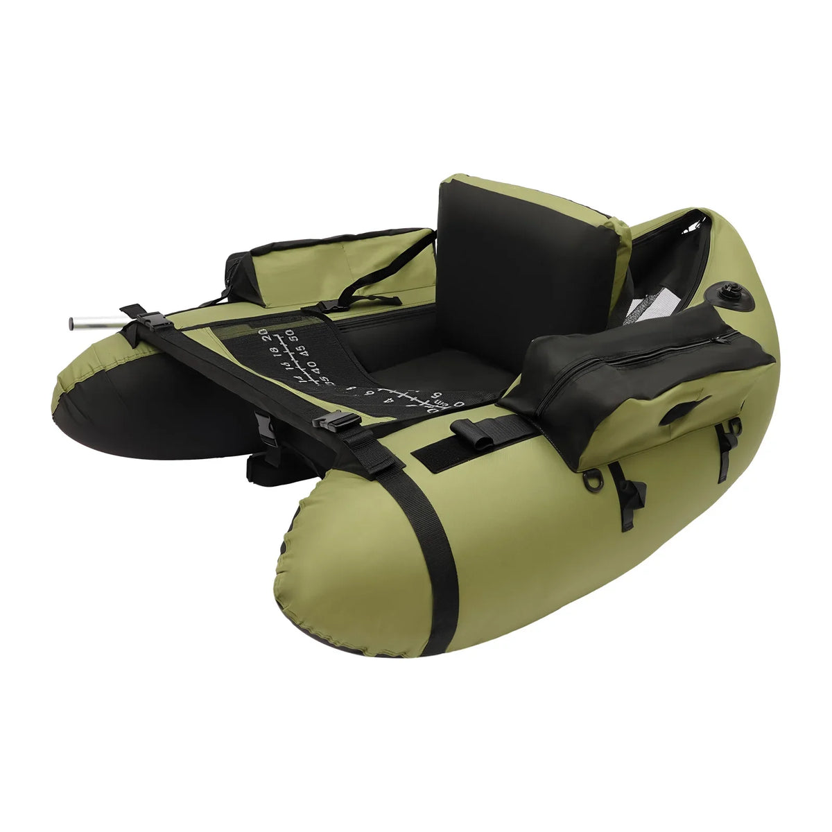 Green inflatable fishing boat with hand pump and storage pockets — view 4 of 8