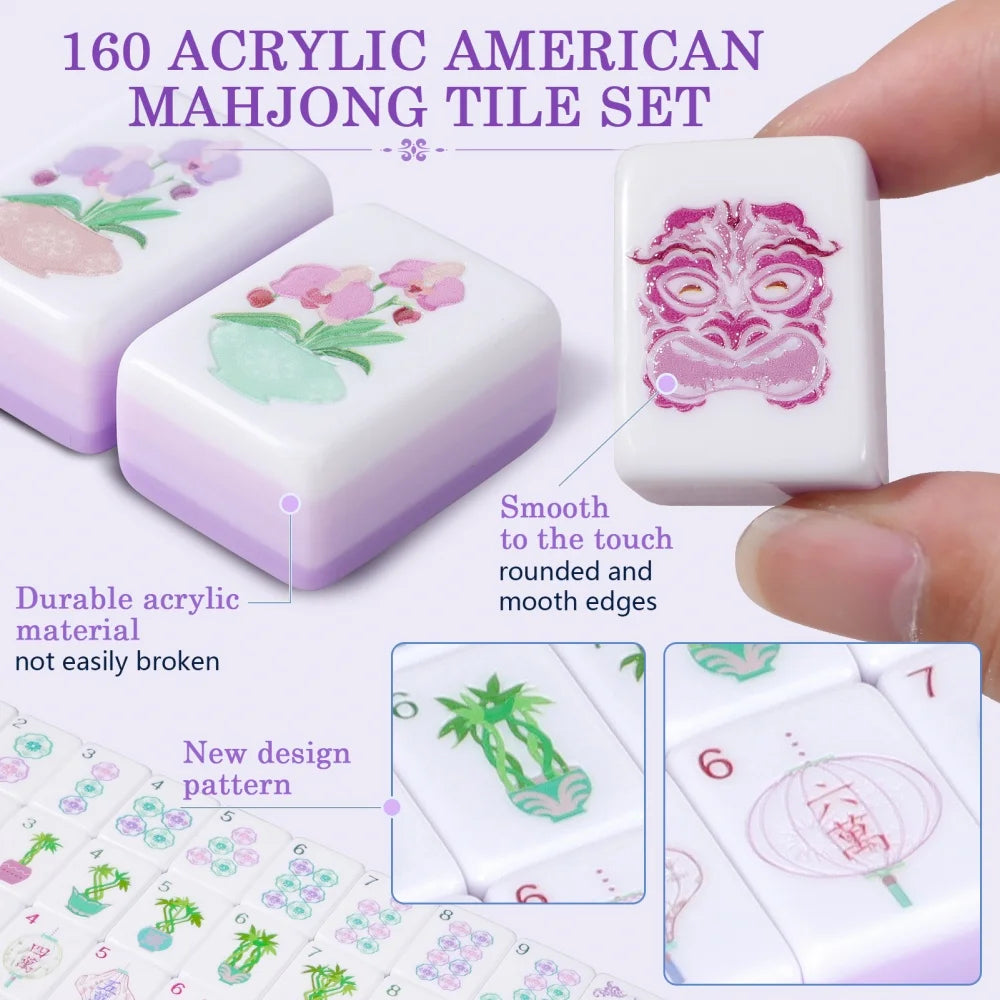 4-Layer Acrylic Light Purple American Mahjong Set Luxury Engraved Mahjong Tiles Portable Mah Jongg Travel Sets for Board Games