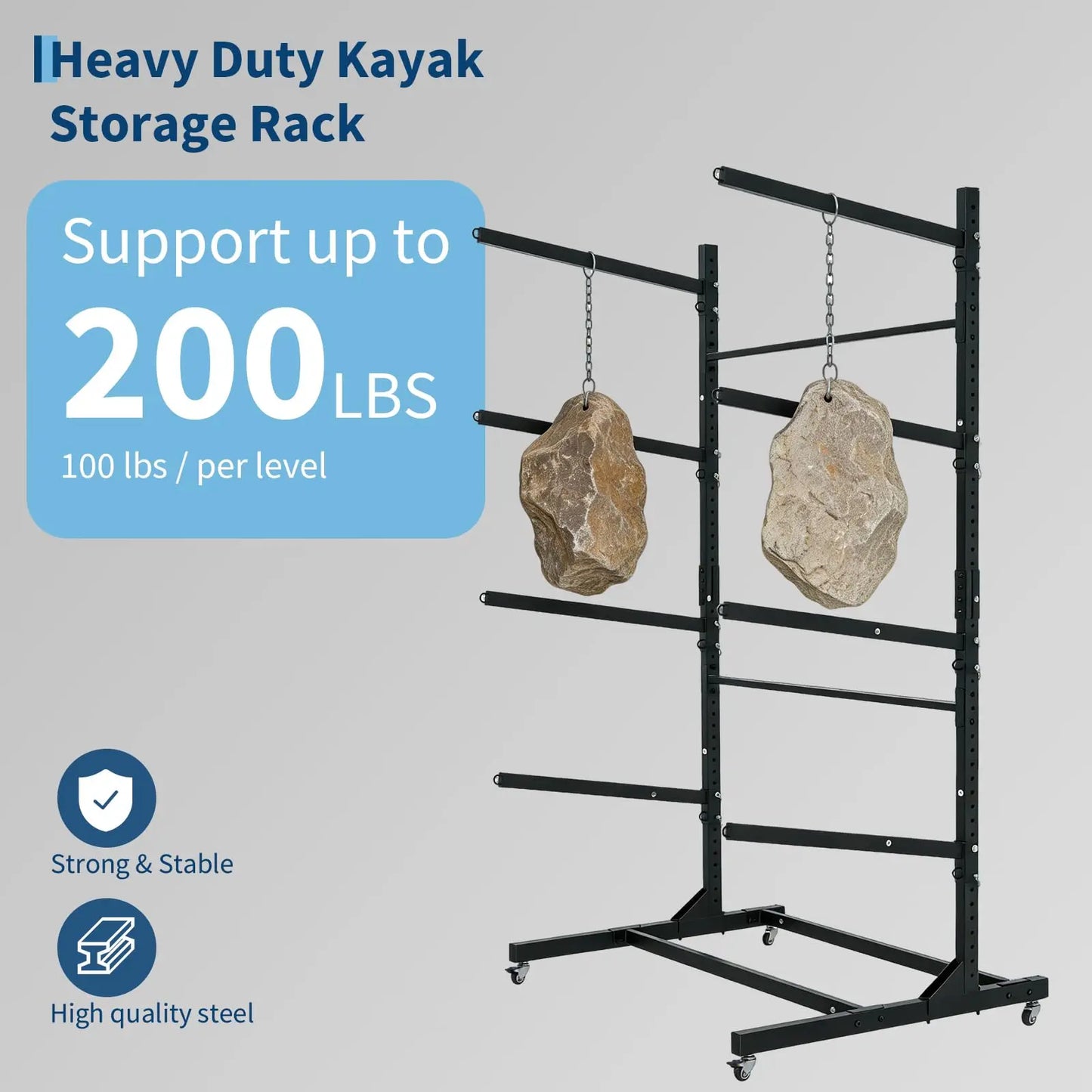 Freestanding Kayak Storage Rack 2/3/4 Tier Adjustable SUP Canoe Stand Heavy Duty Holder With Wheels Outdoor Garage Organizer