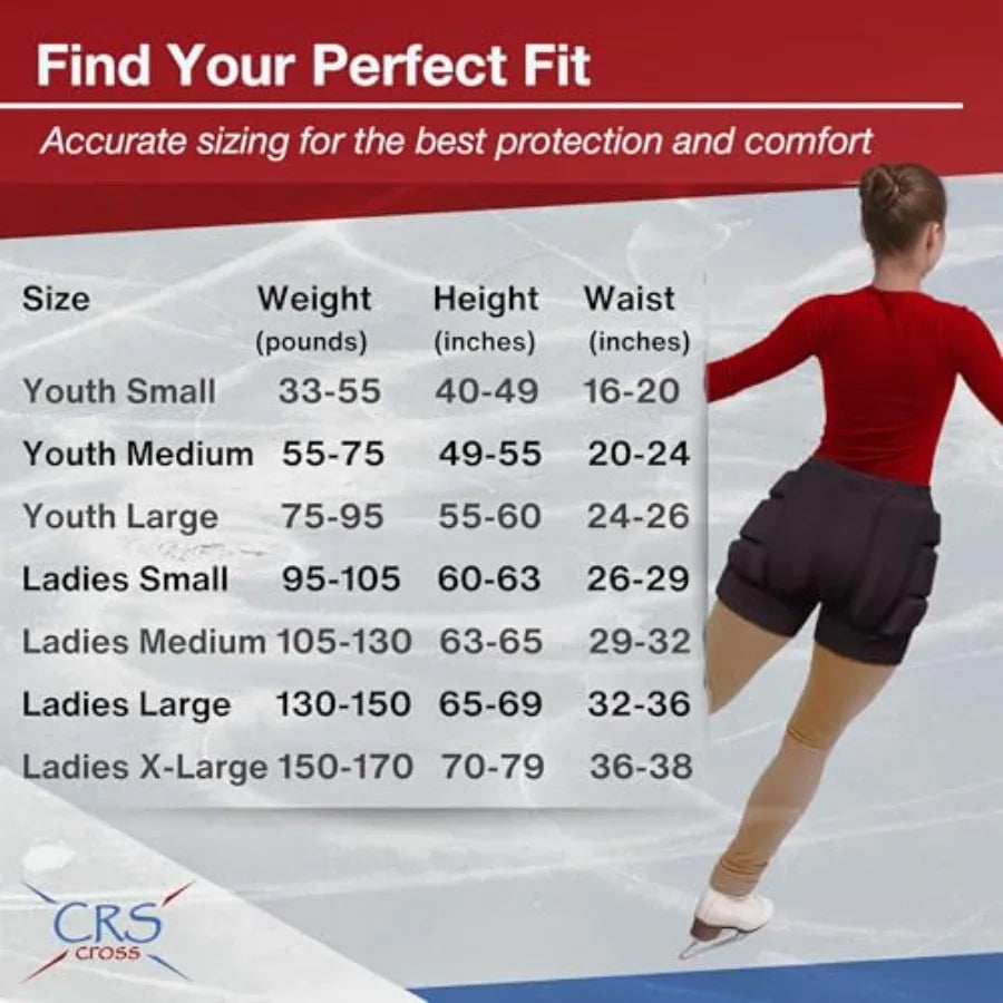 Padded Figure Skating Shorts. Crash Pad Pants for Roller, Inline, Ice Skating, Snowboarding, and Skiing. Fall Impact Protection