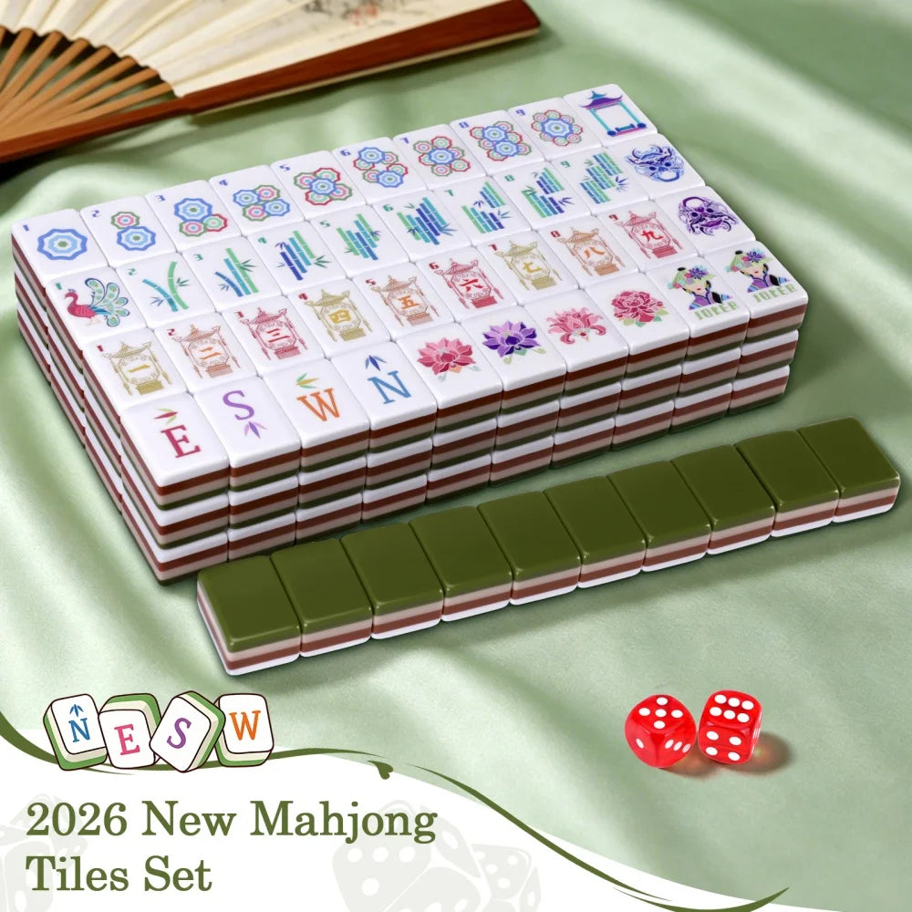 Olive Green Luxury Engraved Mahjong 160 Tiles 4-Layer Acrylic American Mahjong Set Travel Mah Jongg Sets for Adult Board Games