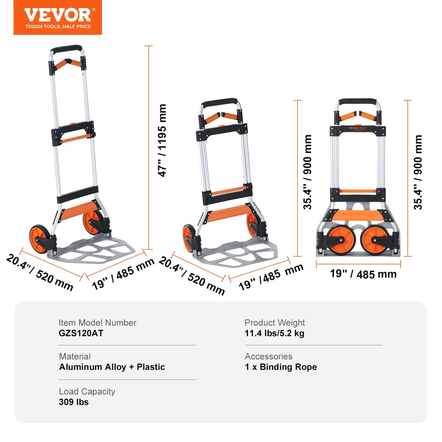 SucceBuy 176/275/309 lbs Folding Hand Truck Portable Cart Dolly with Telescoping Handle and Binding Rope for Moving Warehouse