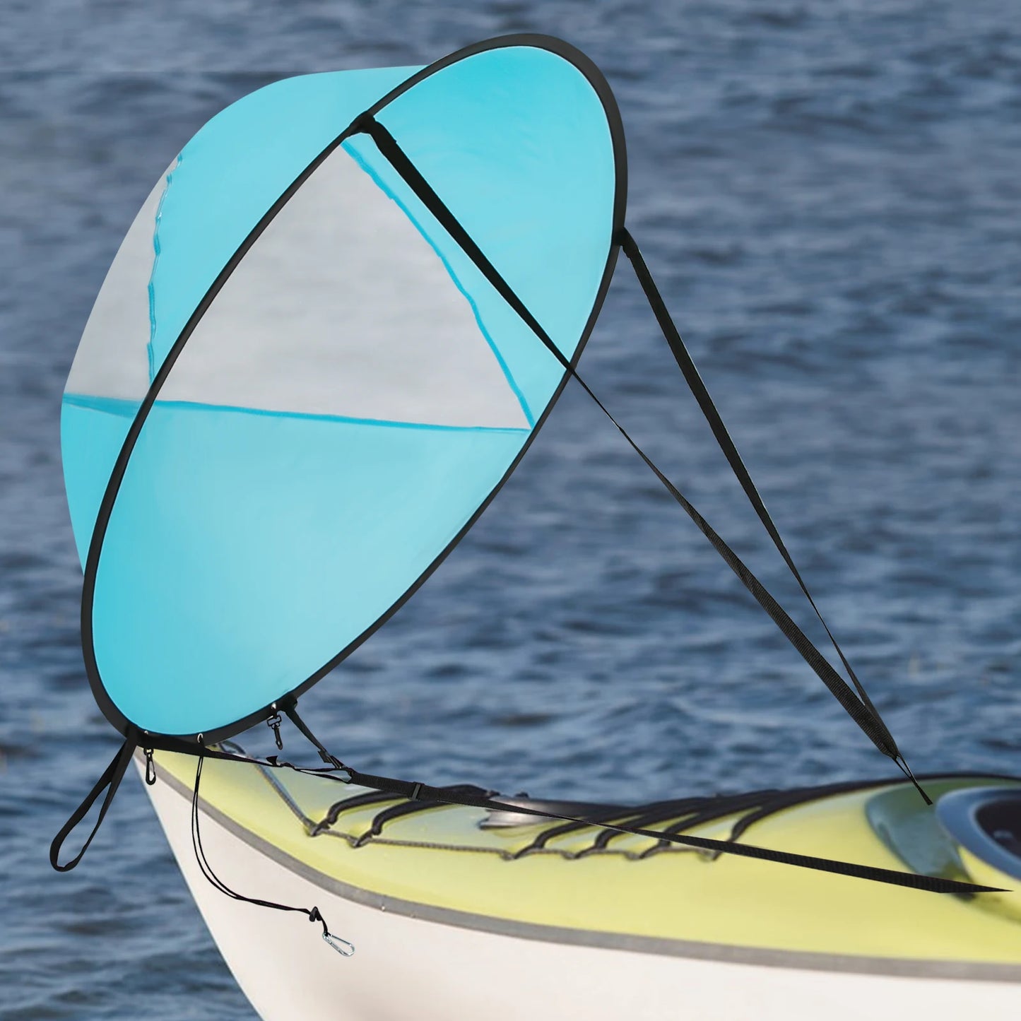 Kayak Sail, Paddle Board Sail, SUP Sail, 108cm Foldable Nylon Downwind Sail, Lightweight Easy Operation, Adjustable Strap Clamp, For Kayak SUP Canoe Surfboard, Durable Weatherproof Sun Shade, Portable Bag Included, Blue