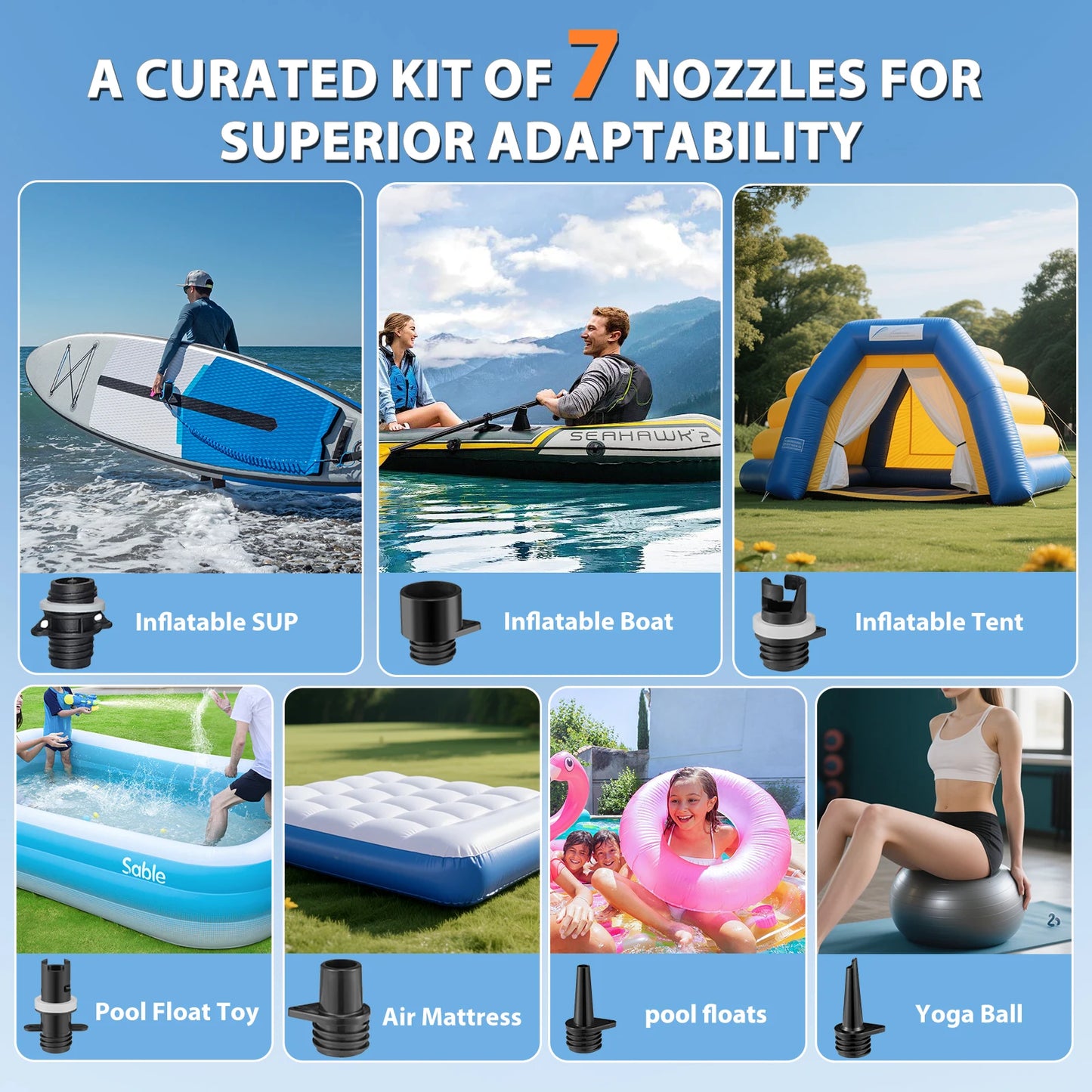 20PSI Electric SUP Pump with Battery & DC Dual Power, Portable Air Compressor for Paddle Board Kayak Boat Tent Inflatable