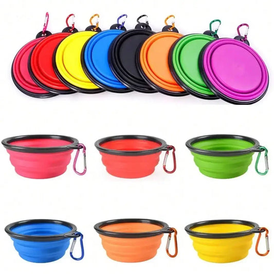 2026 Folding Portable Silicone Dog Feeder Bowl 2 In 1 Pet Dispenser Outdoor Travel Dog Cat With Carabiner Bottle Food Water Container