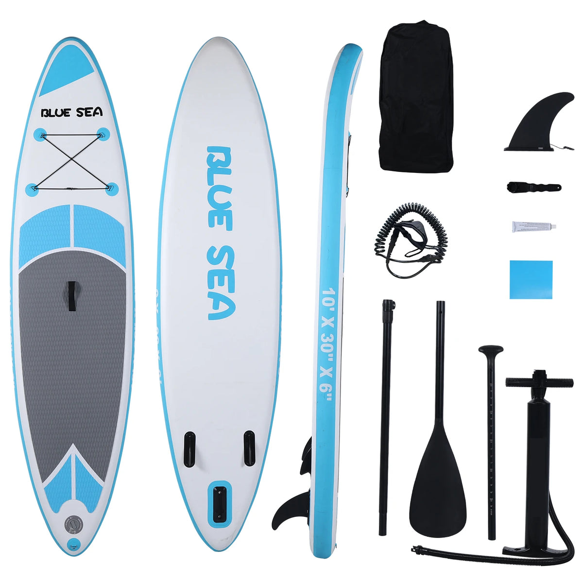 10' Inflatable Paddle Board with Paddle, Pump, Leash & Backpack, Sky Blue