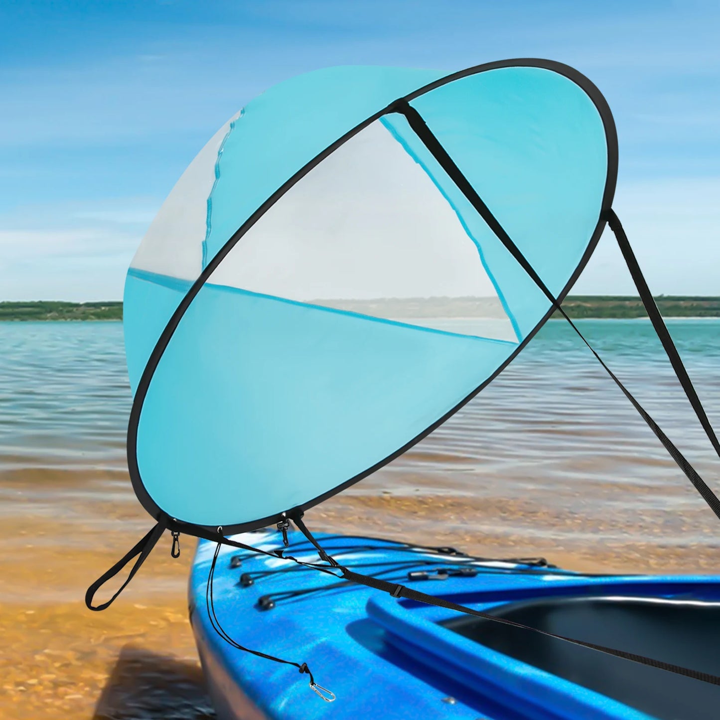 Kayak Sail, Paddle Board Sail, SUP Sail, 108cm Foldable Nylon Downwind Sail, Lightweight Easy Operation, Adjustable Strap Clamp, For Kayak SUP Canoe Surfboard, Durable Weatherproof Sun Shade, Portable Bag Included, Blue