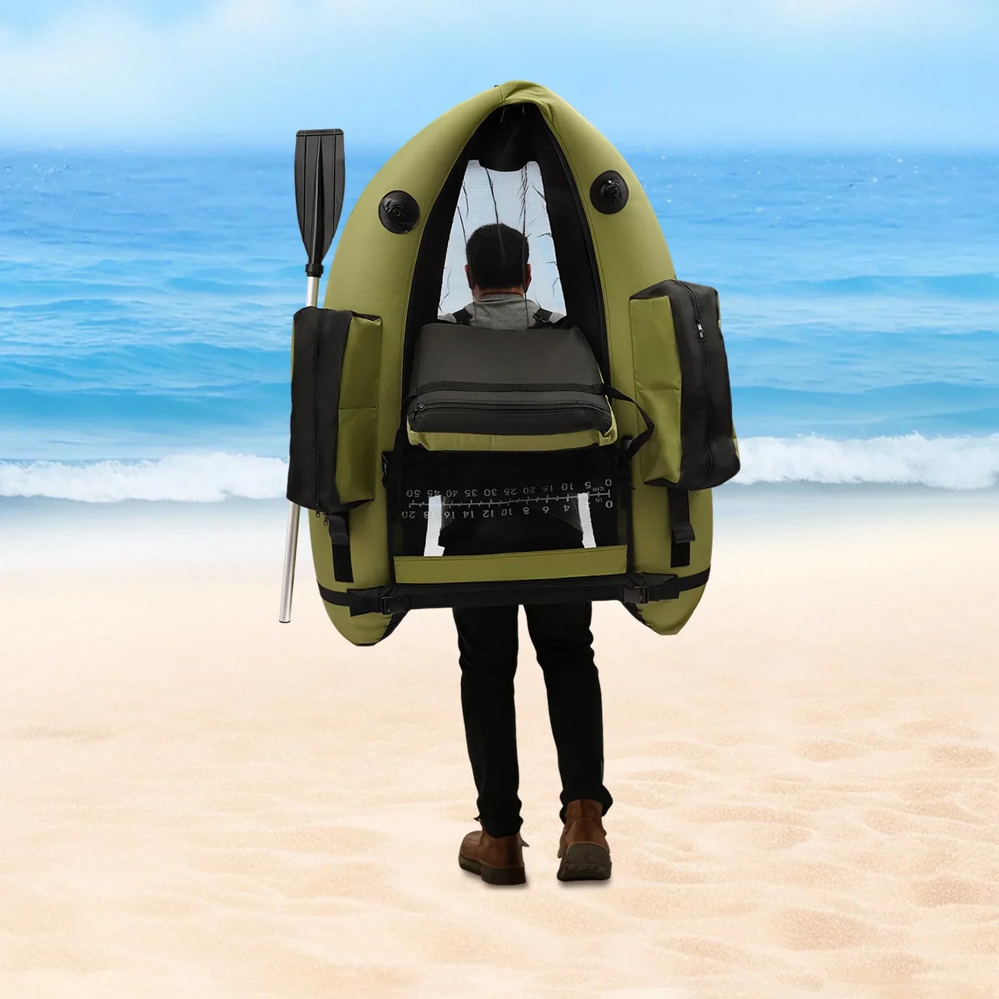 Inflatable Fishing Boat Waterproof Green 130kg/286.6lbs with Hand Air Pump for Fishing, Rafting, Exploring, and Other Activities