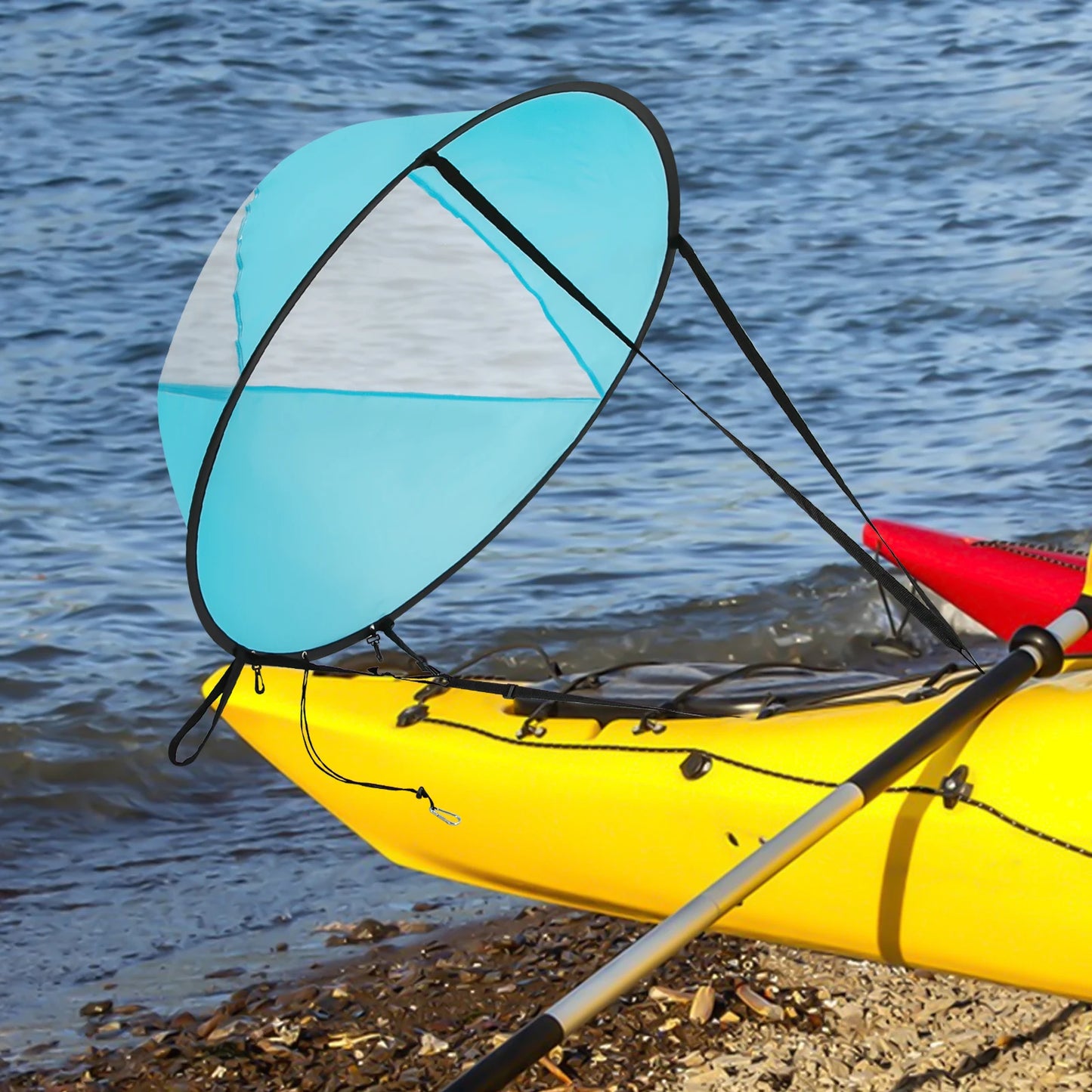 Kayak Sail, Paddle Board Sail, SUP Sail, 108cm Foldable Nylon Downwind Sail, Lightweight Easy Operation, Adjustable Strap Clamp, For Kayak SUP Canoe Surfboard, Durable Weatherproof Sun Shade, Portable Bag Included, Blue