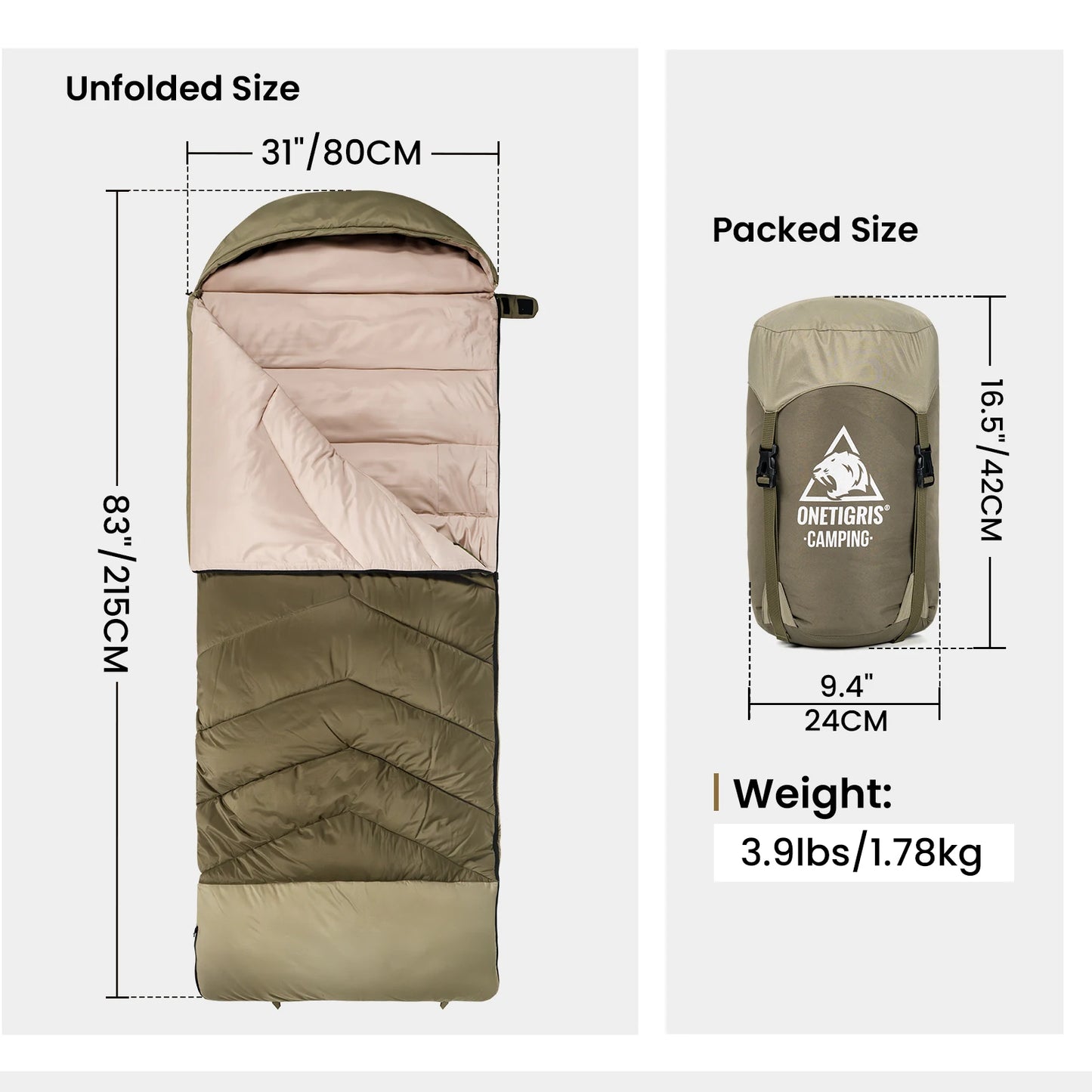 OneTigris Trailnap Sleeping Bag 3 Season Extra-Wide Warm for Camping Backpacking Travel Motorcamping Outdoor Activities