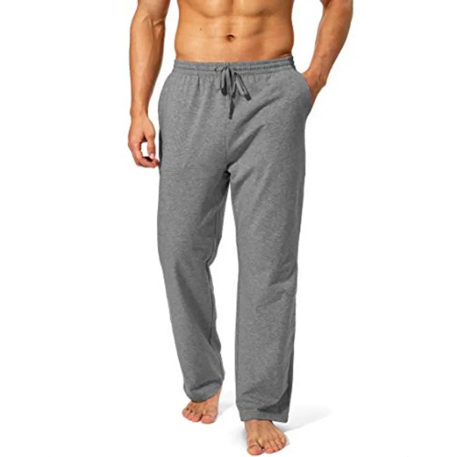 Pudolla Men's Cotton Yoga Sweatpants Athletic Lounge Pants Open Bottom Casual Jersey Pants for Men with Pockets