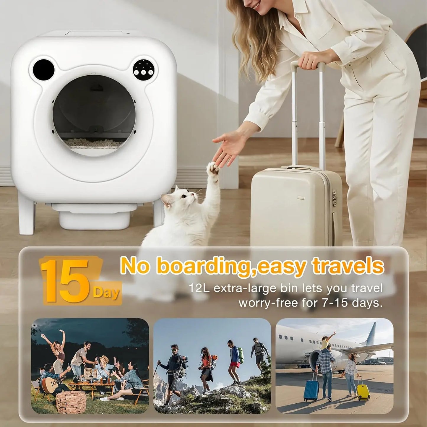 Extra Large Self Cleaning Litter Box, 75L+12L Waste Bin, App Control, Bags & Liners for Multi Cat, Custom