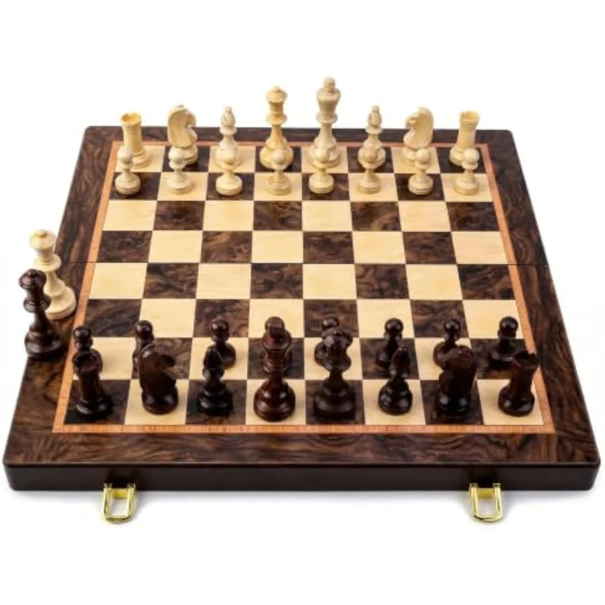 15 Inch Magnetic Wooden Chess Set for Adults, Foldable Board, Extra Queens | Built-In Storage Compartment Handcrafted Staunton Pieces Magnetic Stability Classic Vintage Appearance