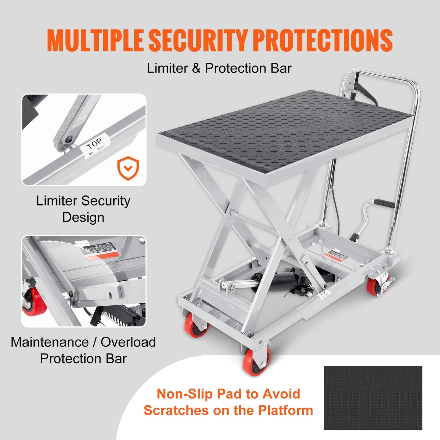 SucceBuy 330/500lbs Hydraulic Lift Table Cart Manual Single Scissor Platform with 4Wheels and Non-slip Pad for Material Handling