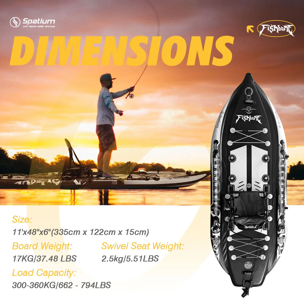 Inflatable Fishing Paddle Board Triple Chamber Stand Up Paddle Board 11'*48"*6",Fishing Kayak with Motor and Premium Accessories