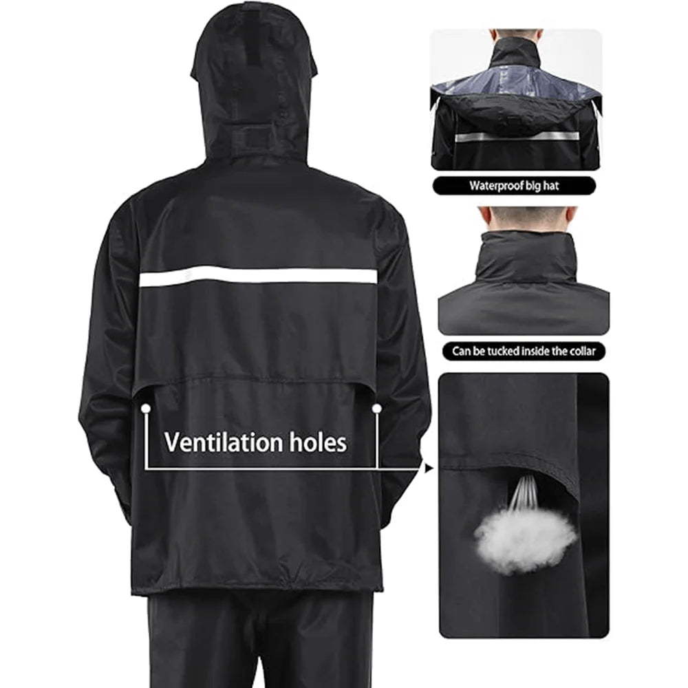 Rain Suit, Waterproof Jacket Trouser Suit, Raincoat Unisex Rain Jacket Outdoor AntiStorm Hooded Rainwear, Lightweight Raincoat