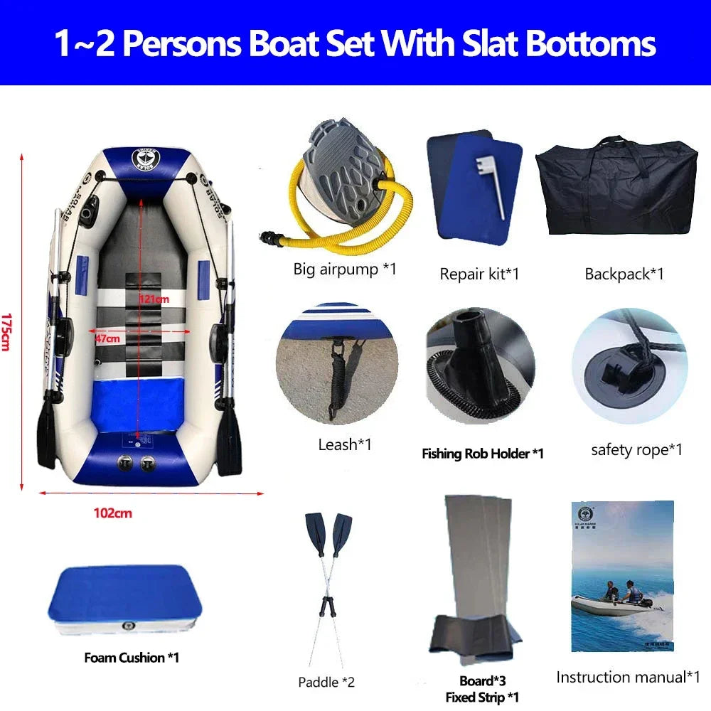 Multi-size PVC Inflatable Kayak Fishing Boat with Slats Bottom for Persons Canoeing Outdoor Water Sports Vacation Accessory