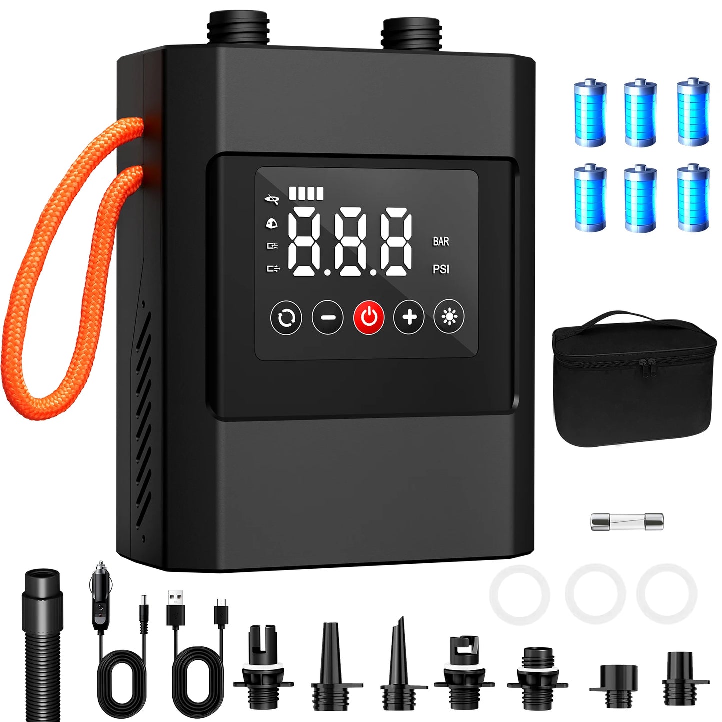 20PSI Electric SUP Pump with Battery & DC Dual Power, Portable Air Compressor for Paddle Board Kayak Boat Tent Inflatable