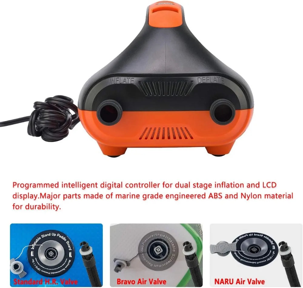 20PSI High Pressure SUP Electric Air Pump, Dual Stage Inflator for Paddle Boards, Boats, Kayaks, 12V DC