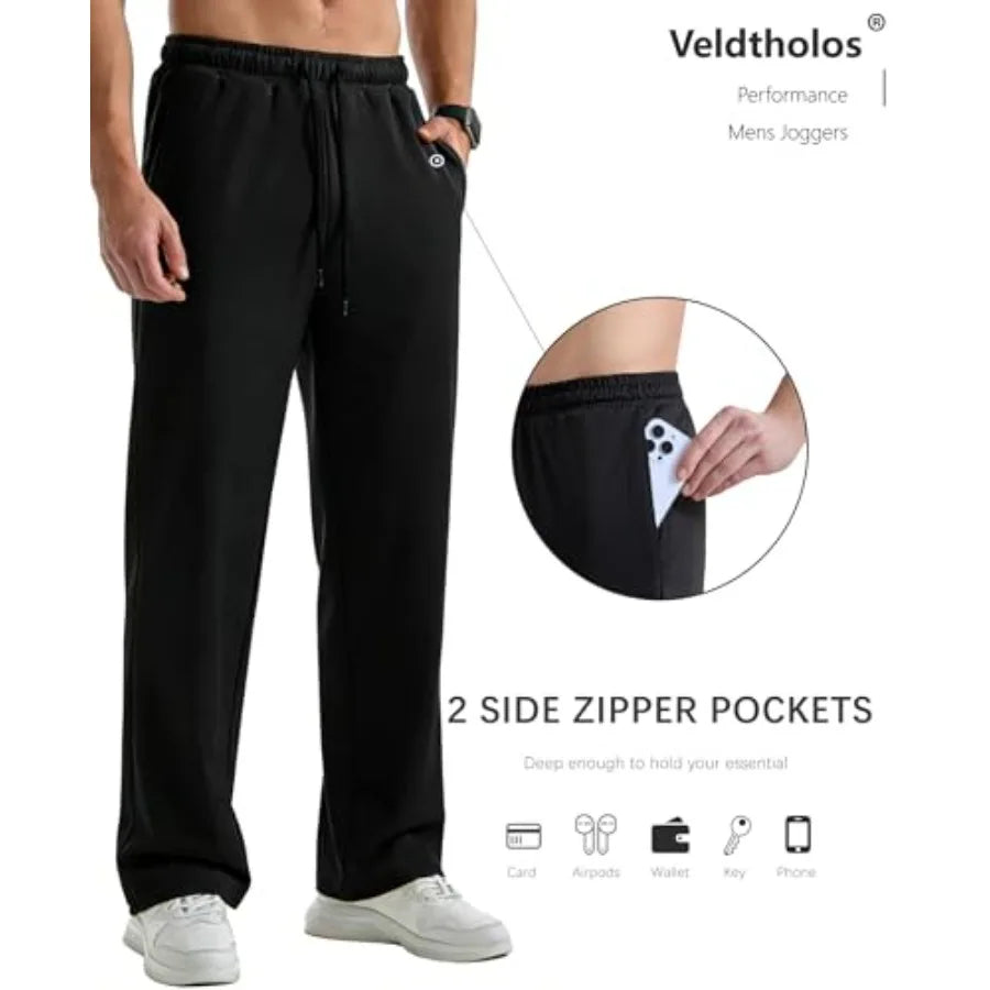5 Pack Mens Sweatpants with Zipper Pockets Open Bottom Jogger for Men Lightweight Track Pants Men for Running Gym