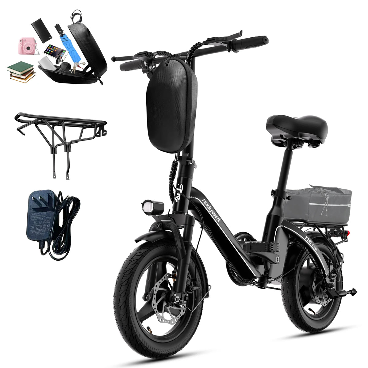 Bodywel T16 Pro Folding Electric Bike, 400W, 36V 10Ah, Up to 30 Miles