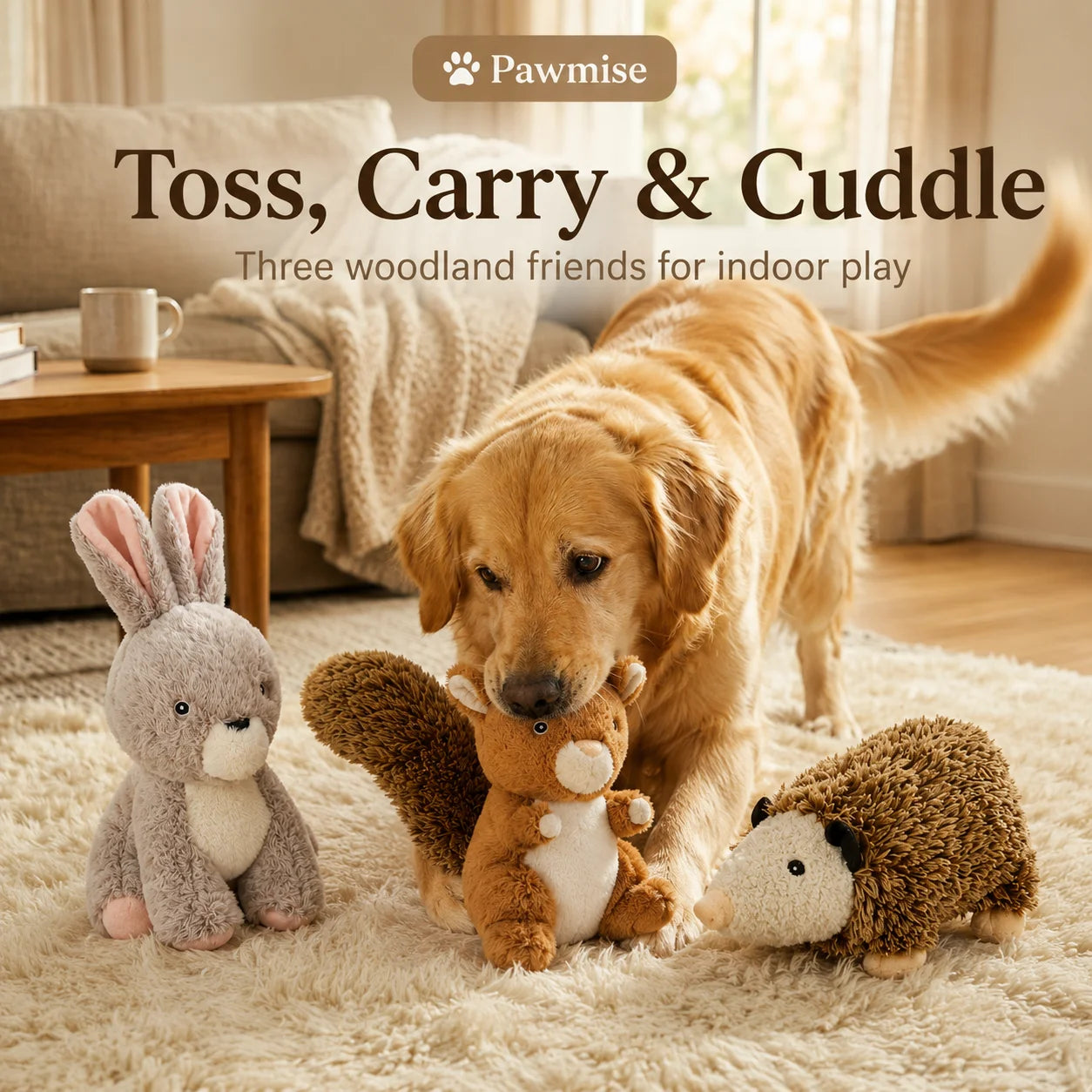 3-Piece Squeaky Plush Pet Toys Set - Rabbit, Squirrel & Mouse - Durable Crinkle Dog & Cat Toys for Small Breeds, Puppies & Kittens - Soft Chew Toys for Anxiety Relief & Interactive Play