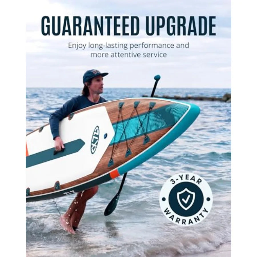 Touring Inflatable Paddle Board, Extra Wide, Wood-Look Blue, with Paddle & Pump