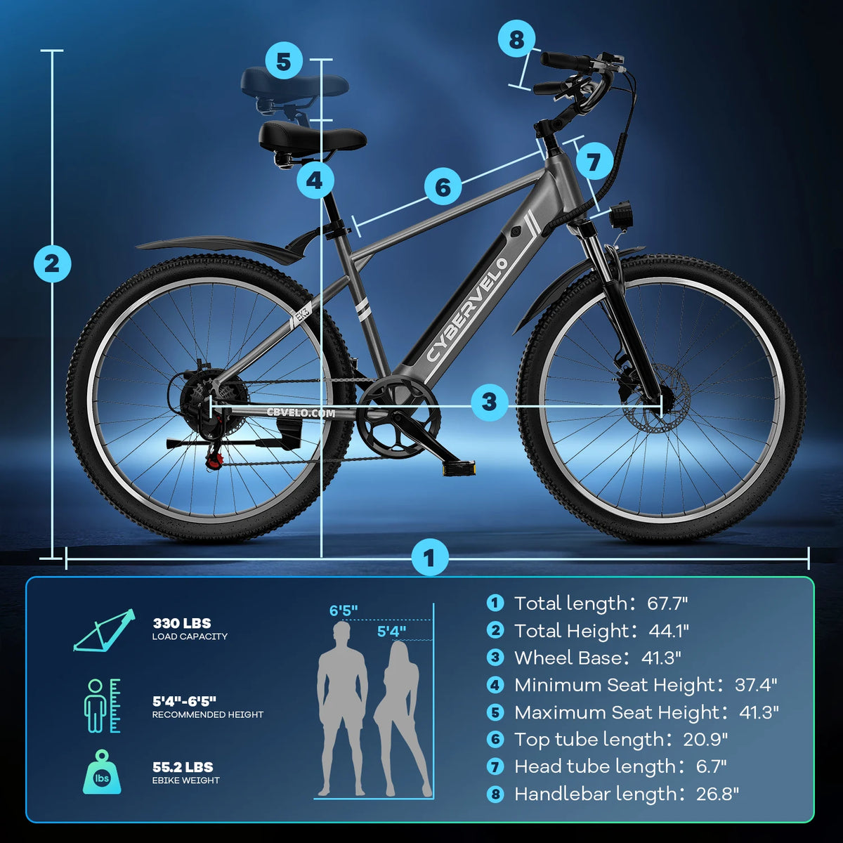 Cybervelo EK3 26" Electric Bike, 1000W Peak Motor, 48V Battery, 7-Speed