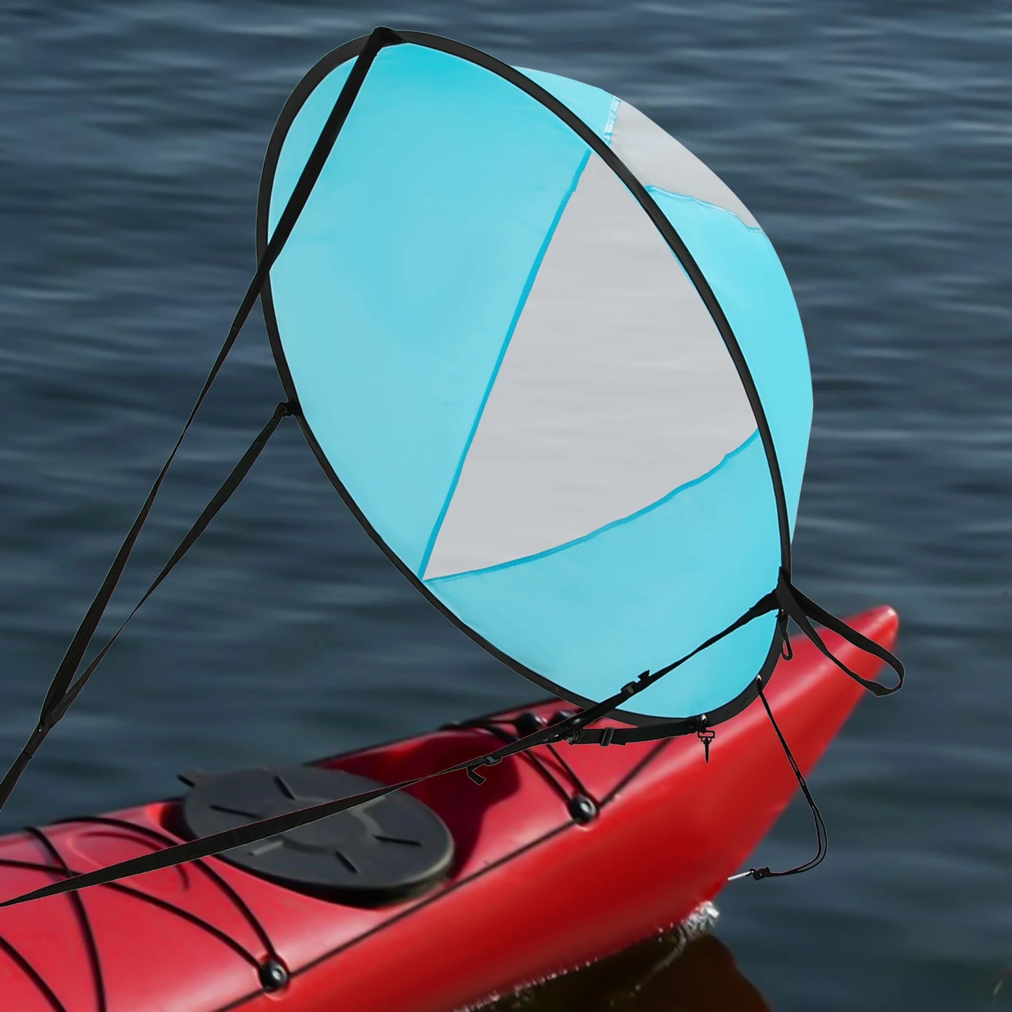 Kayak Sail, Paddle Board Sail, SUP Sail, 108cm Foldable Nylon Downwind Sail, Lightweight Easy Operation, Adjustable Strap Clamp, For Kayak SUP Canoe Surfboard, Durable Weatherproof Sun Shade, Portable Bag Included, Blue