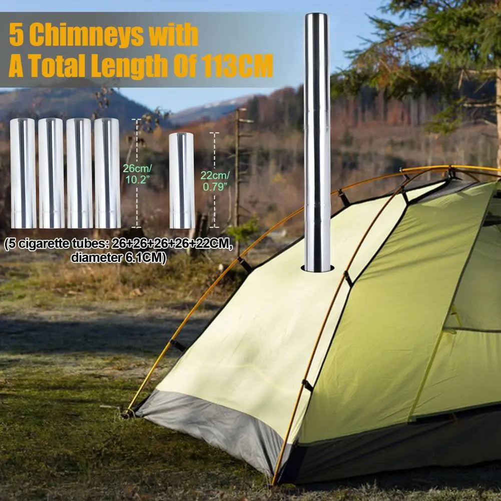 Wood Burning Camping Stove with 5 Pipes – Outdoor Tent Heating Stove